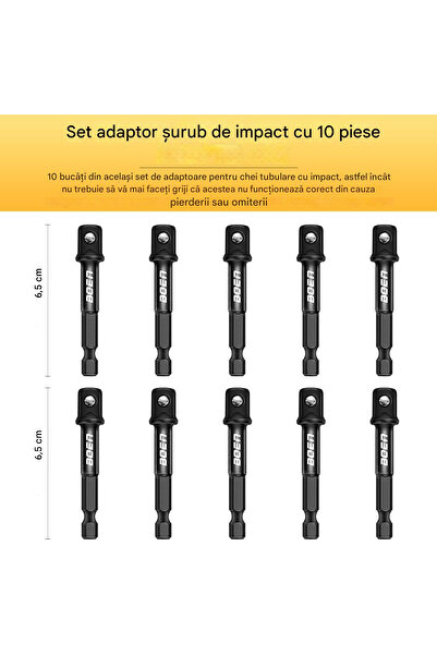 OEM Set of 10 square adapters 3/8 with ball and 1/4 hexagon