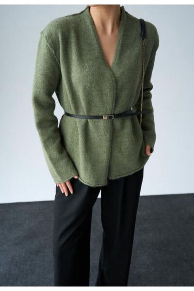 Haticepalas Double-Breasted Collared Belted Cardigan