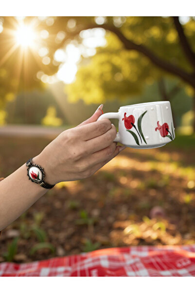 İlbay Çini Takı Cup Bracelet Set Red Tulip