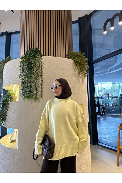 MODA Premium Kalite Kadın Oversize Triko Kazak Sarı