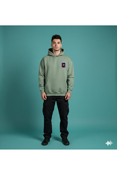 By Caspita Fashion Lenithra Psychedelic Sırt Printed Unisex Oversized Gray Hoodie