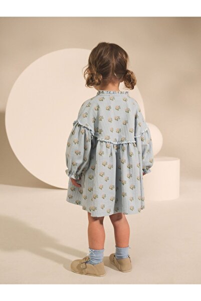 Next Baby Cotton Blue Puff Sleeve Floral Patterned Dress