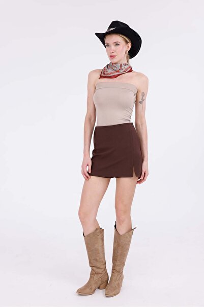 Pulli Collection Önden Yırtmaçlı Mini Şort Etek