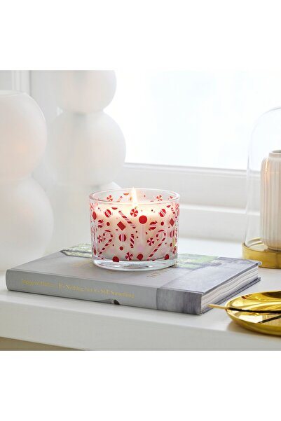 IKEA VINTERFINT Scented candle in glass, Candy cane/white, 50 hr