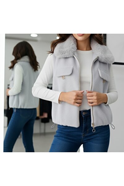 KASİDE FASHION Peluş Yaka Astarlı Yelek