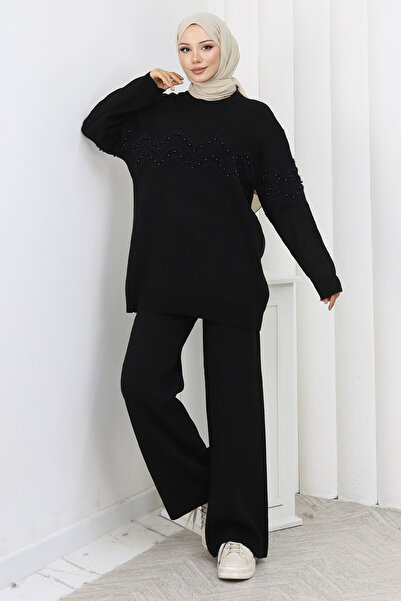 benguen Zigzag Beaded Suit H25307 Black