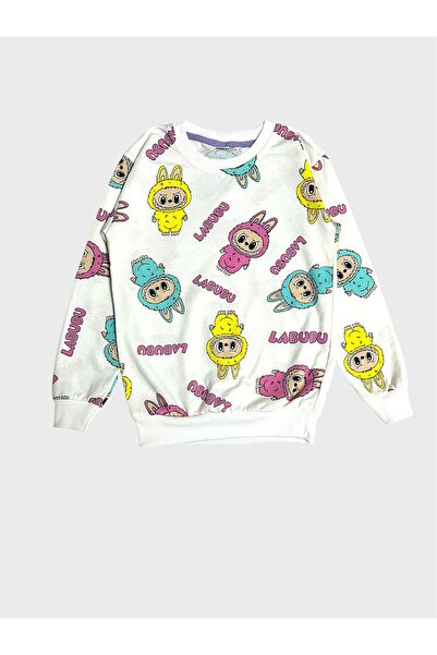 ALİŞ KİDS Σετ εποχιακής πιτζάμας με μακρυμάνικο μοτίβο Labubu από βαμβακερό λευκό για κορίτσια