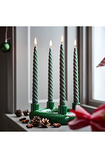 IKEA VINTERFINT Unscented taper candle, spiral green, 25 cm