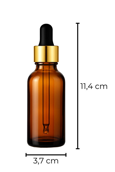 Seray Cam 12’li 50 ml Amber Cam Serum Şişesi + Gold (Altın) Metal Kapaklı Siyah Uçlu Damlalık
