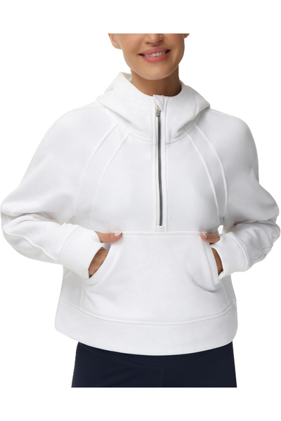 OEM Women's thick sweatshirt with pocket and zipper, White S