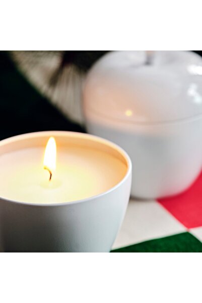 IKEA VINTERFINT Scented candle in metal tin, apple-shaped/Vanilla white, 24 hr