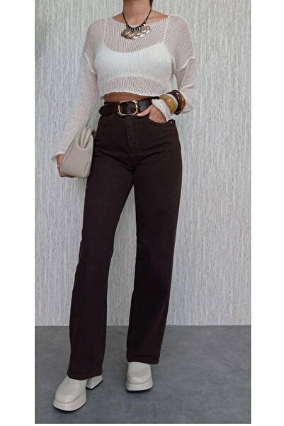 Nil's BUTİK جينز مستقيم بلون بني غامق (مقاس كامل)