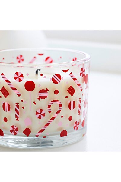 IKEA VINTERFINT Scented candle in glass, Candy cane/white, 50 hr