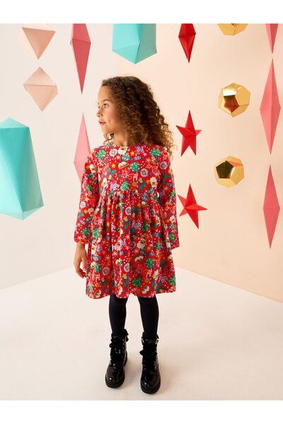 Next Baby Cotton Red Christmas Character Long Sleeve Jersey Dress