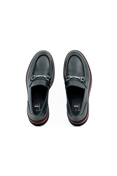 Tuna Genuine Leather Thick Sole Loafer Black Men's Shoes - E4267
