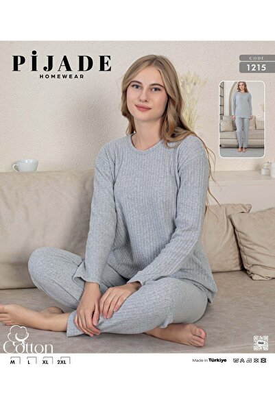 PİJADE HOMEWEAR Σετ πιτζάμες με μακρυμάνικο χοντρό πλεκτό από βαμβάκι Interlock