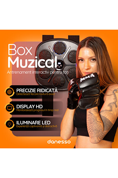 DANESSO Tinta lovituri Box, Danesso®, Difuzor incorporat, Conexiune Bluetooth, Manusi Incluse, Negru