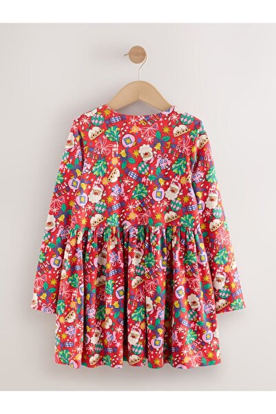 Next Baby Cotton Red Christmas Character Long Sleeve Jersey Dress