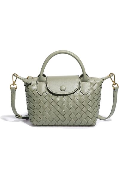 D Dive حقيبة يد نسائية صغيرة الحجم مضفرة من الجلد الفاخر بمقبض علوي من DDive