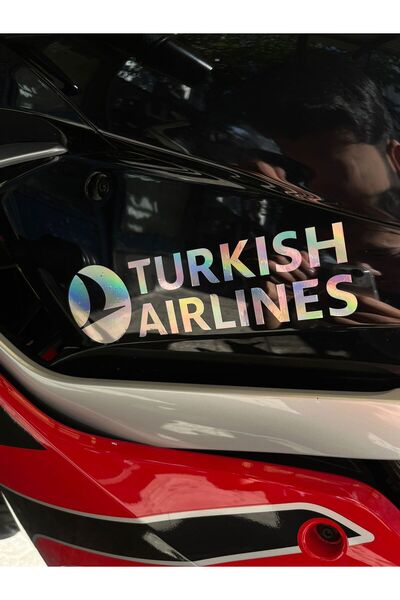 Mavera Stickers Turkish Airlines (THY) Hologram Stickers 18x6cm Motor-Kask-Araba İçin