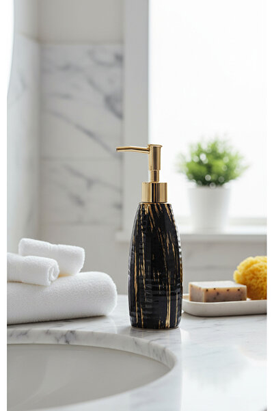 Le Paon 200 мл порцеланов дозатор за течен сапун с черно-златни детайли – сти...