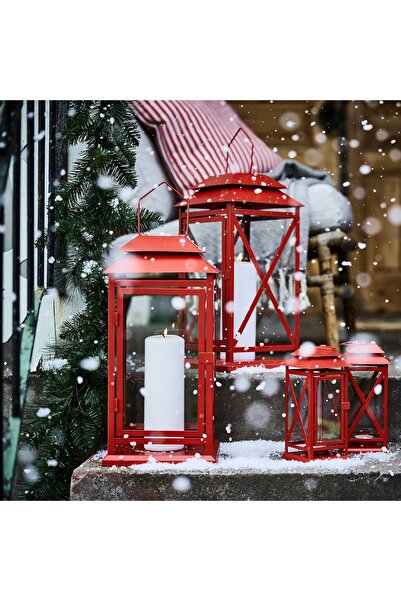 IKEA VINTERFINT Lantern for pillar candle, in/out, bright red, 44 cm