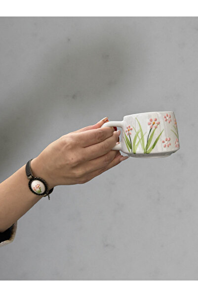 İlbay Çini Takı Cup Bracelet Set Pink Flower