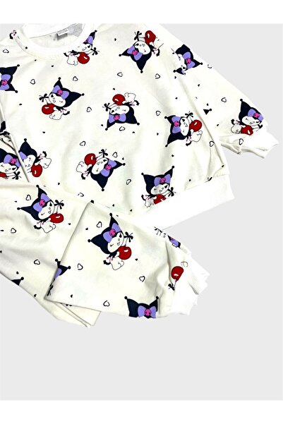 ALİŞ KİDS Set de pijamale pentru fete din bumbac alb cu model Kuromi cu mâneci lungi de tranziție