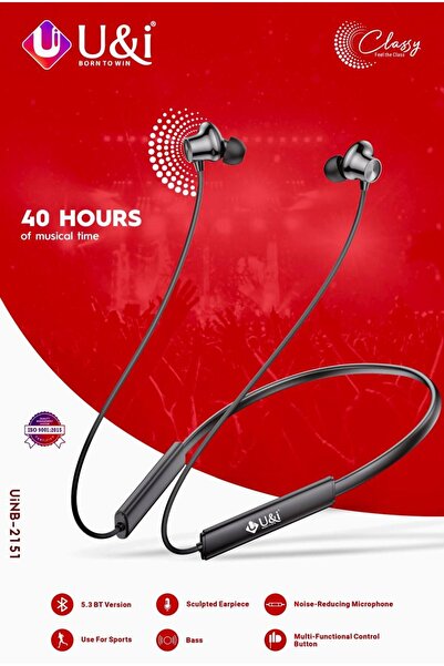 U & I Born To Win سماعات رأس لاسلكية حول الرقبة بتقنية البلوتوث 5.3، وقت تشغيل موسيقى يصل إلى 40 ساعة، صوت جهير عميق