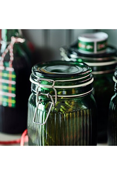 IKEA VINTERFINT Jar with lid, glass green, 1 l