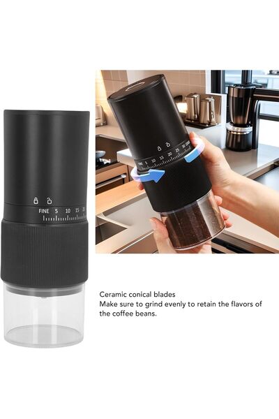 Generic Portable Electric Coffee Grinder USB Rechargeable Ceramic Burr Mill with Adjustable Settings