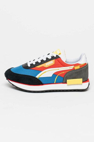 Puma Women's Future Rider Sneakers, Leather & Synthetic Suede, Red/White/Dark Blue, Size 5.5 UK