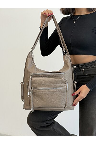KIRASE New Stylish and Convenient Soft Leather Multi-Section Large Size Backpack and Shoulder Bag