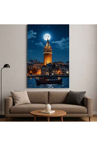 BLT DİZAYN Turnul Galata și Lună Plină – Pictură pe sticlă cu magie de Istanb...