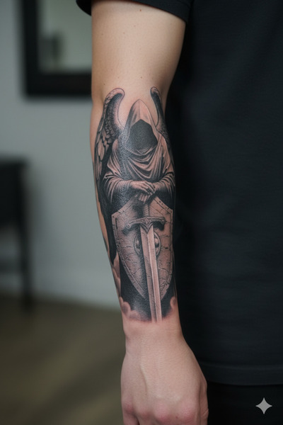 Glapzen Kalkanlı Melek Geçici Dövme Kol Dövmesi Manevi Tasarım