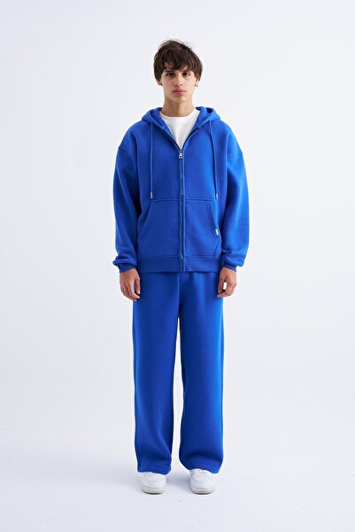 Machinist Oversize Fermuarlı Cepli Kapüşonlu Basic Sweatshirt SOFT BLUE