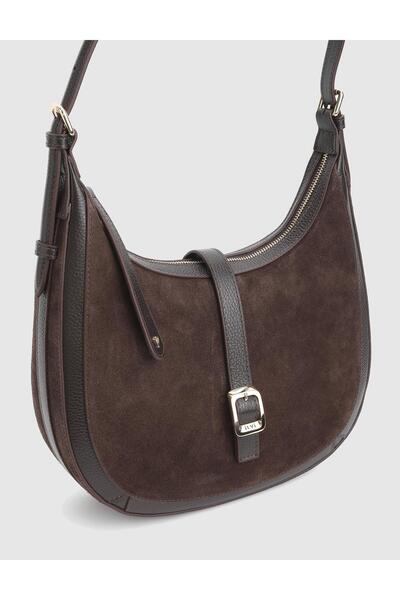 İLVİ Vlasyi Hakiki Süet Floter Deri Kahverengi Kadın Omuz Çantası
