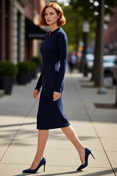 PayBuy Tricotaje pentru femei Bodycon Midi cu mânecă lungă, cu guler polo, ro...