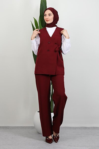 GİYZAMİLA Σετ γιλέκο με κορδόνια μπορντό