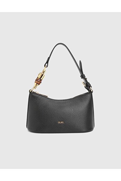 İLVİ Roomy Hakiki Floter Deri Siyah Kadın Omuz Çantası
