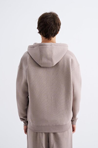 Machinist Oversize Fermuarlı Cepli Kapüşonlu Basic Sweatshirt ICE GREY