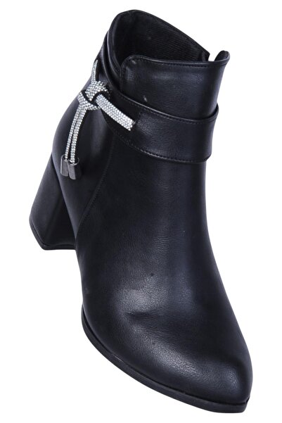 Ayakcenter Botine cu toc de 7 cm pentru femei By15 Cilt Negru Ayışığı