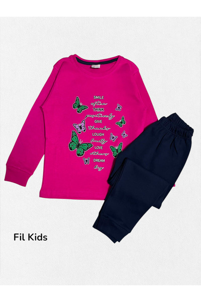 Fil Kids Devojčin set od 100% pamuk delova, ružičasti leptir, zimska pidžama ...