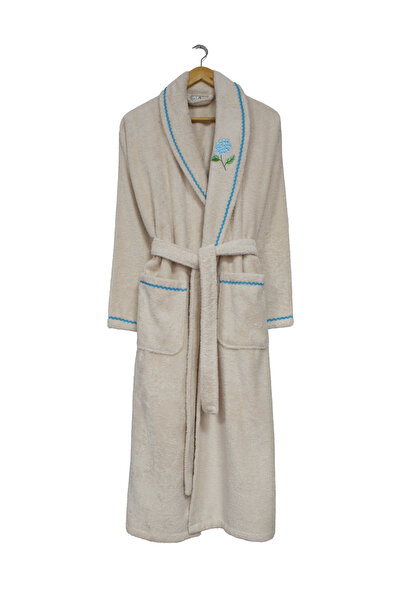 Class %100 Pamuk Bornoz Nakışlı Şalyaka Kadın / Bej