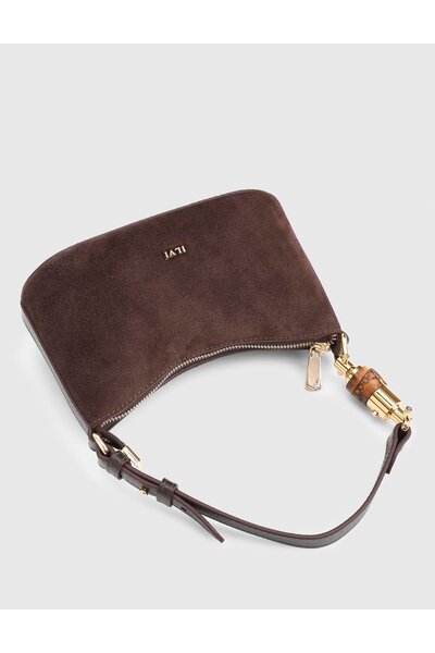 İLVİ Roomy Hakiki Süet Deri Kahverengi Kadın Omuz Çantası