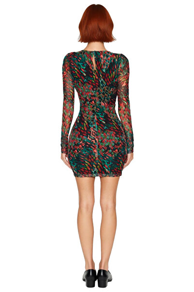 PayBuy Kadın Bodycon Uzun Kollu V Yaka Büzgü Detaylı Astarlı Örme Mini Elbise Şık Ve Modern Tarzı