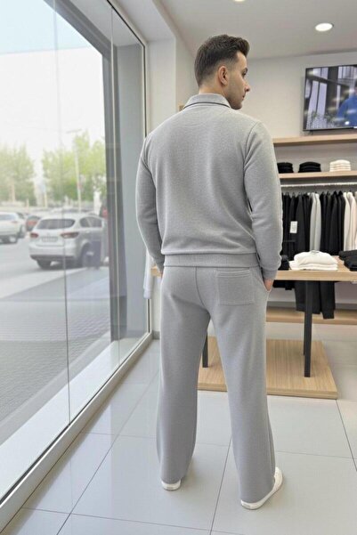 CAST COLLECTİON Erkek Gri Pamuklu Baggy Alt Patlı Düğmeli SweatTakım