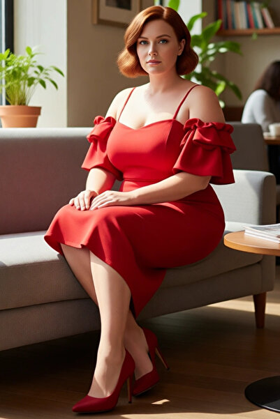 PayBuy Women's Bodycon Sweetheart Neck Midi Evening Dress Slim Straps Shoulder Ruffles Stylish Design for Special Occasions