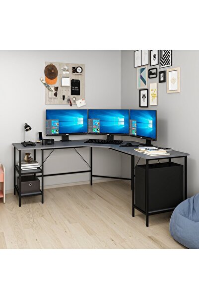Minar Power Raflı L Köşe Çalışma Masası - Antrasit