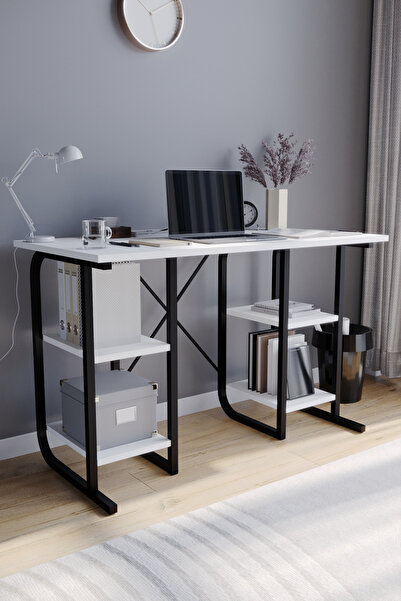 Morpanya Sendy Metal Çalışma Masası 4 Raflı Laptop Bilgisayar Masası Ofis Der...